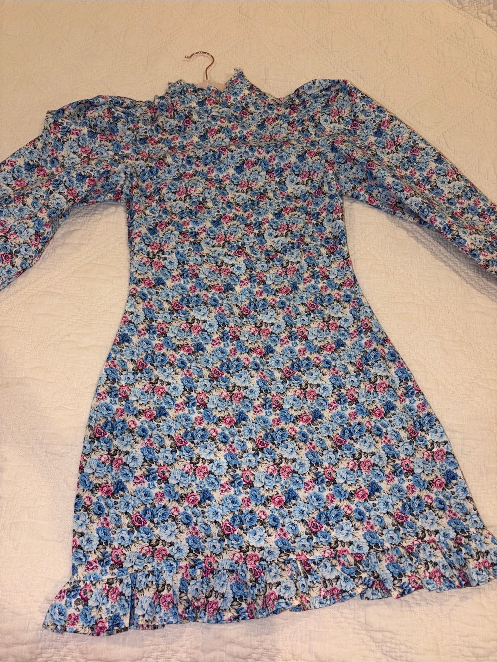 Nasty Gal Blue Floral Long Sleeve Mini Dress